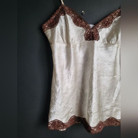 Y2k Babydoll Lace Trim Tank Cami Polyester Cream Sz L No boundaries Fairy Grunge - Picture 4 of 6